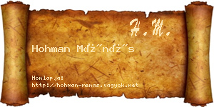 Hohman Ménás névjegykártya